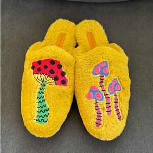 FARM Rio Vibrant Yellow Slippers with Mushroom Embroidery